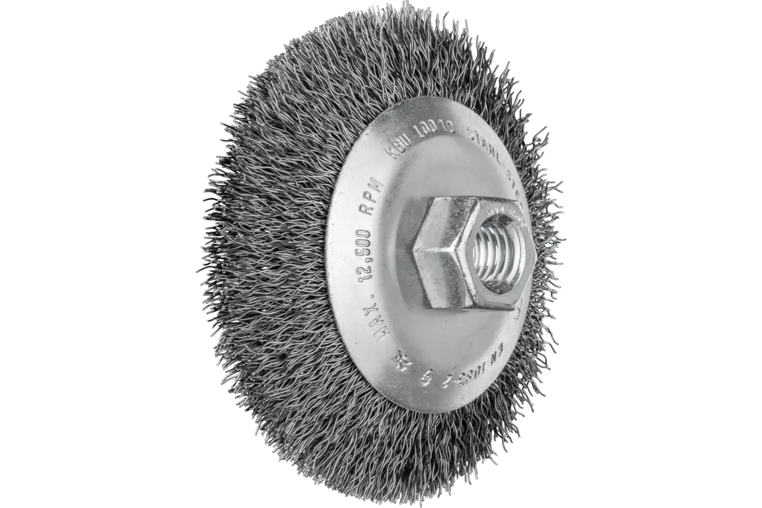 Picture of Pferd Crimped Wire Bevel Brush 4" Dia. .014 Carbon Steel 5/8-11" Thread